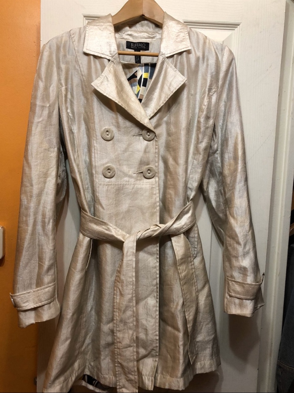Buffalo David Bitton Champagne-Tone Double-Breasted Trench Coat